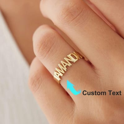 Gepersonaliseerde Naamringen Voor Vrouwen Goudkleurig Roestvrij Staal Gepersonaliseerde Gegraveerde Letterring Verjaardag Bruiloft Kerst Sieraden 8 beige