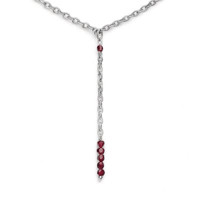 Rode Granaat Y-Ketting – Premium Stainless Steel zilverkleurig - The Jewellery Salon - Natuursteen - Lange Damesketting met edelstenen