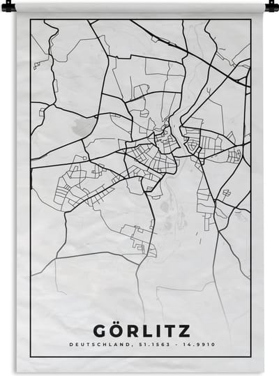 Wandkleed - Wanddoek - Görlitz - Plattegrond - Kaart - Stadskaart - 120x180 cm - Wandtapijt