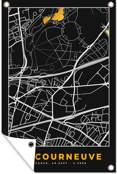 Muurdecoratie Kaart - Frankrijk - Stadskaart - Plattegrond - La Courneuve - 120x180 cm - Tuinposter - Tuindoek