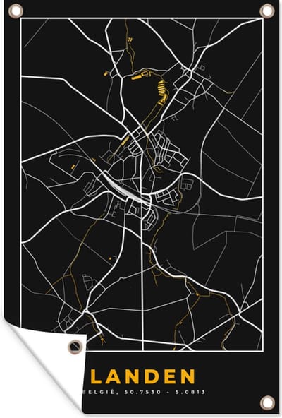 Muurdecoratie Landen - Plattegrond - Stadskaart - Goud - Kaart - 120x180 cm - Tuinposter - Tuindoek