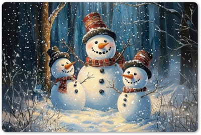 Placemats 45x30 cm - Placemat kunststof - 1 stuk - Sneeuwpop - Sneeuw - Winter - Bos - Borden onderleggers - Decoratie voor op tafel - Keuken tafeldecoratie accessoires - Vinyl onderlegger - Tafelversiering