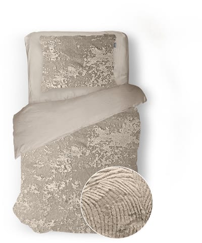 Eleganzzz Dekbedovertrek 3D Embossed Velvet Wave - Beige - Dekbedovertrek 140x200/220cm - Velvet Dekbedovertrek - 100% Velvet - Eenpersoons dekbedovertrekken - Effen Dekbedovertrek