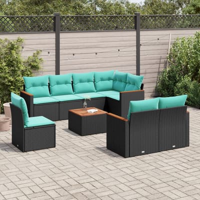 vidaXL - 9-delige - tuinbankset - met - kussens - van - zwart - polyrotan