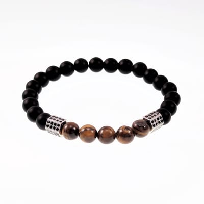 Natuursteen Kralen Armband Unisex - Onyx - Tijgeroog - RVS - Armband Dames - Heren