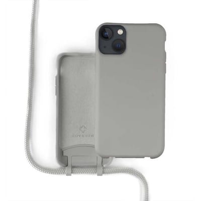 Coverzs Silicone case met koord - Telefoonhoesje met koord - Backcover hoesje met koord - touwtje - geschikt voor Apple iPhone 13 - grijs