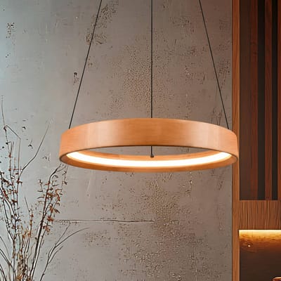 TRIO LYNWOOD - Hanglamp - Houtkleurig - incl. 1x SMD 28 W - Dimbaar met schakelaar - Plafondbevestiging - Geheugenfunctie - In hoogte verstelbaar - FSC-certificaat