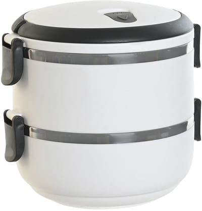 Benson stapelbare thermische lunchbox - warme maaltijd box - wit - 16 x 15 cm - Voedsel bewaarbakjes