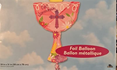 roze communie folieballon supergroot beker met hostie voor communie kelk
