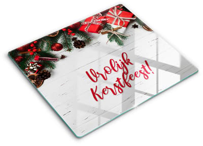 Wallfluent Glazen Snijplanken - Fijne feestdagen! Snijplanken Glas - 60 cm x 52 cm - Wit Snijplanken van Glas - Snijplank van Glas - Decoratieve Glazen Snijplank - Glazen Snijplank met Antislip
