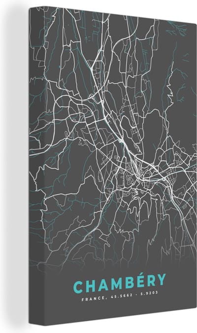 Canvas Schilderij Chambéry - Plattegrond - Kaart - Stadskaart - Frankrijk - 20x30 cm - Wanddecoratie