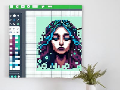 Pixel art vrouw schilderij | De digitale schoonheid van een pixelkunstige dame schittert hier | Kunst - 40x40 centimeter op Dibond | Foto op Dibond