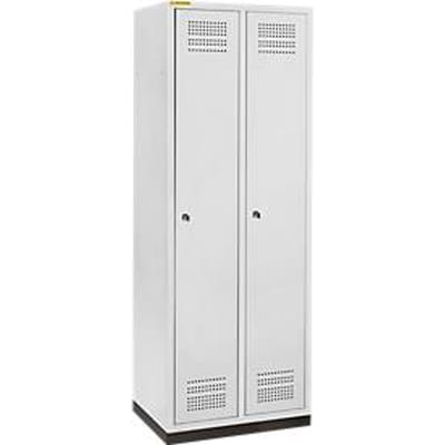 Schäfer Shop Genius Kledinglocker met fitting, 2 compartimenten, 300 mm compartimentbreedte, cilinderslot, lichtgrijs/lichtgrijs