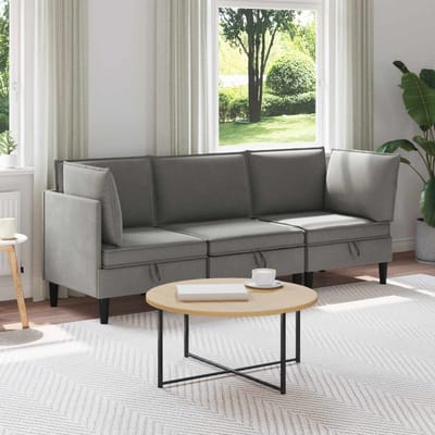 vidaXL - Woonkamer - Meubelset - 3 - st - Donkergrijs - Stof