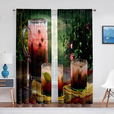 Cocktails Close-up IJs Smoothies Framboos Tule Gordijnen voor Slaapkamer Hal Woonkamer Decoratie Doorzichtig Voile Gordijn Keuken Gordijnen 1 PCS W100XH250cm&Grommet Top