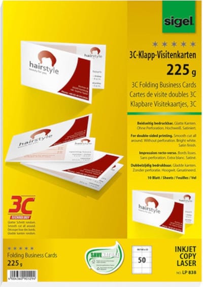 Sigel - visitekaartjes - wit - 180x55mm - 225 gram - 50 stuks - SI-LP838