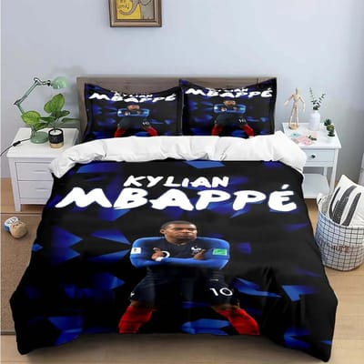 Ensemble de literie mode Football M-Mbappé Impression numérique Housse de couette Couette Lit Jeunes Enfants Fille Garçons Cadeau d'anniversaire AU King(245*210cm)3pcs