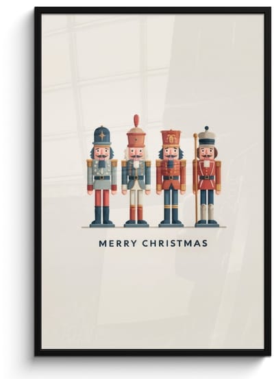 Poster in lijst - Fotolijst 80x120 cm - Posters - Notenkrakers - Minimalistisch - Kerst - Beige - Posterlijst zwart - Decoratie - Wanddecoratie woonkamer - Muurdecoratie slaapkamer - Kerstversiering - Kerstdecoratie voor binnen - Kerstmis