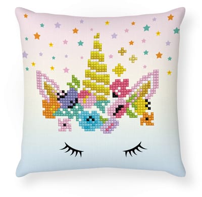 Diamond Painting Kussen - Volwassenen/Kinderen - DDP2.044 Diamond Dotz® - Eenhoorn kroon 18 x 18cm - Ronde steentjes - Volledig pakket