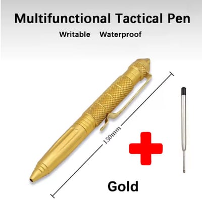 Actie4you® - Tactische Verdediging Pen – Glasbreker – Balpen - Zelfverdedigingspen – 1 Stuk met extra navulling – Survival Pen - Goud