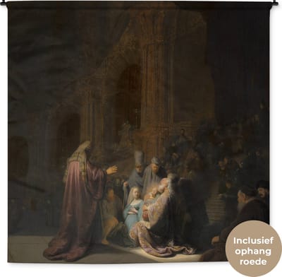 Wandkleed - Wanddoek - Het loflied van Simeon - Schilderij van Rembrandt van Rijn - 180x180 cm - Wandtapijt