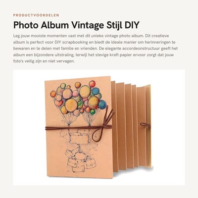 Dailygoods- Fotoalbum Vintage Stijl - Accordion Album - 34 Papierpagina's - Geschikt voor Foto's 17.8x12.7 cm - Hard Cover - Kraft Papier - Scrapbook