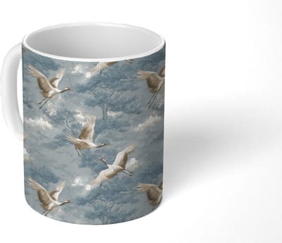 Mok - Koffiemok - Wolken - Kraanvogels - Blauw - Mokken - 350 ML - Beker - Koffiemokken - Theemok