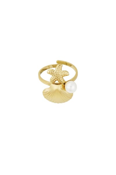 Bijoutheek Ring (Sieraad) Schelp Zeester Parel One Size Goud
