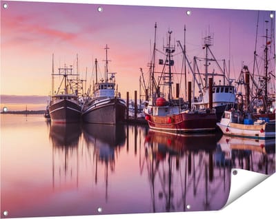 Gards Tuinposter Schepen in de Haven - Boten - 120x80 cm - Tuindoek - Tuindecoratie - Wanddecoratie buiten - Tuinschilderij
