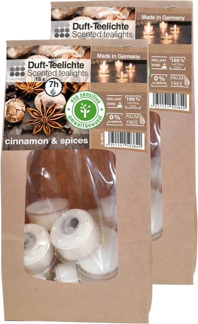 Enlightening Candles Geur theelichtjes - 36x st - kaneel - wit - 4 cm - 7 branduren - geurkaarsen - kaneelgeur - Waxinelichtjes - Eco/milieubewust