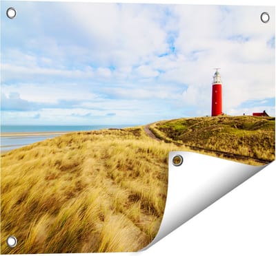 Gards Tuinposter Vuurtoren met Duinen in Texel - 50x40 cm - Tuindoek - Tuindecoratie - Wanddecoratie buiten - Tuinschilderij