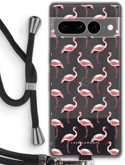Case Company® - Hoesje met koord geschikt voor Google Pixel 7 Pro hoesje met Koord - Flamingo - Telefoonhoesje met Zwart Koord - Bescherming aan alle Kanten en Over de Schermrand