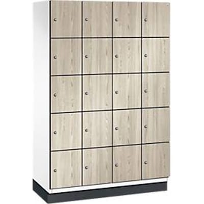 C+P Cambio lockerkast, 4 vakken, 20 vakken, met plint, B 1200 x D 525 x H 1980 mm, verkeerswit / essenhout decor