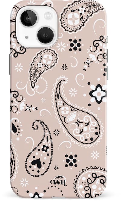 xoxo Wildhearts Paisley Dawn Nude - Single Layer - Hard case hoesje geschikt voor iPhone 13 hoesje - Print met bloemen en hartjes - Beschermhoes geschikt voor iPhone 13 case met print - beige / zwart