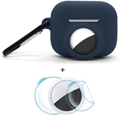 2 in 1 AirPods Pro 3 en Airtag Case - Beschermhoes - AirPods Pro 3 Cover - AirPods Pro 3 AirTag Hoesje - tracker - hoesje geschikt voor Apple Airpods Pro 3 - donker blauw - met screenprotector