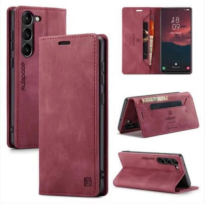 Luxe Flip Case met RFID Bescherming Kaarthouder en Magneetsluiting voor Samsung Galaxy S23 Plus _ Wijnrood