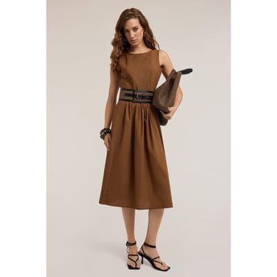 Motivi Pleated Dress In Poplin Brown Size: 32 | Midi Dresses Outlet | Dames | Bruin