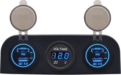 ProRide 12V USB Autolader 4 Poorten - 65W/QC3.0 - P19172 - Drievoudig opbouw paneel met Voltmeter