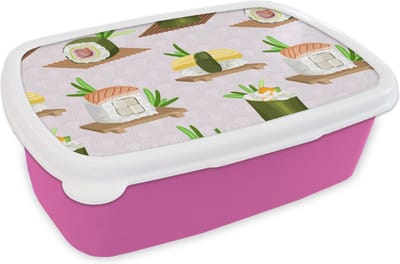 Broodtrommel Roze - Lunchbox - Brooddoos - Patronen - Eten - Sushi - Japan - 18x12x6 cm - Kinderen - Meisje