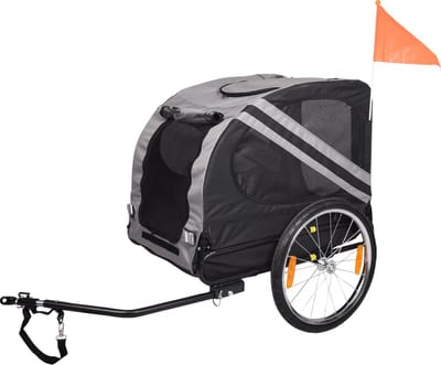 Flamingo Fietskar - Hondenfietskar - Hondenkar - Hondenfietskar Opvouwbaar - Hondenfietskar voor Kleine en Grote honden – Grijs/Zwart, 80 × 57 × 64 cm | Geschikt voor Fiets & E-bike - Duurzaam, betrouwbaar en stijlvol!