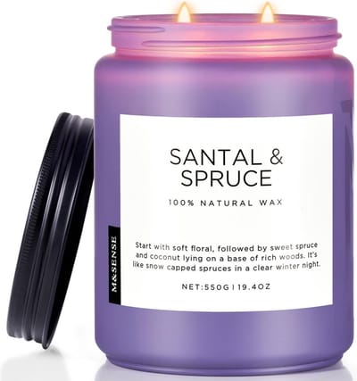 Grote Sojawas Geurkaars Santal Spruce - 110 Uur Brandtijd - Natuurlijke & Langdurige Geurkaars
