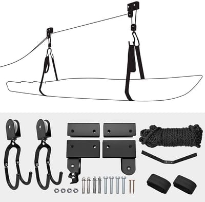 Dailygoods- Plafond Katrol Systeem 25-54KG Draagvermogen - Kajak Hanger - Kano Opslag - Garage Opbergsysteem - Robuuste Katrol - Sterke Nylon Stroppen