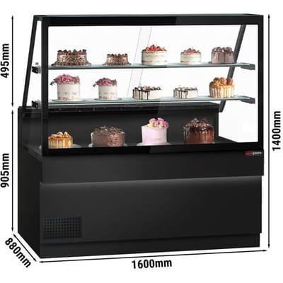 GGM Gastro Kühltheke TORONTO - 1600mm - Doppelverglasung - schwarze Front - 2 Ablagen - schwarze Granit-Arbeitsplatte
