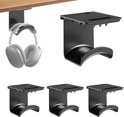 SnelShoppen - 4 Stuks Hoofdtelefoonhouders met Sterk Plakband, Premium Headsethouder Wandhouder TPU, Bureau Muur, Zwart, Ideaal voor Gaming, Thuiswerk