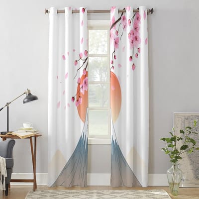 Berg in Japanse stijl. Fuji Sakura Moderne Raamgordijnen voor Woonkamer Slaapkamer Gordijn Keuken Behandeling Jaloezieën Draperieën 135W x 60H(cm) x1 white