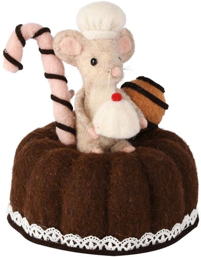 Dekoratief | Cake m/muis/gebak, bruin/roze, stof, 16x16x19cm | A255331