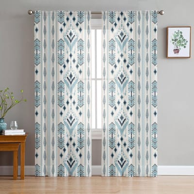 Vintage Indiase Diamant Handgeschilderde Voile Transparante Gordijnen Woonkamer Raam Tule Gordijn Keuken Slaapkamer Draperieën Huisdecoratie 135W x 114H(cm) white