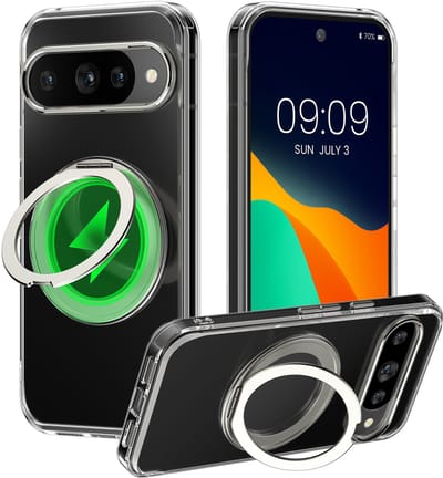 kalibri Beschermhoes met ringhouder vppr Google Pixel 10 / Pixel 10 Pro - Kickstand 360° harde hoes compatibel met MagSafe - zilver / transparant