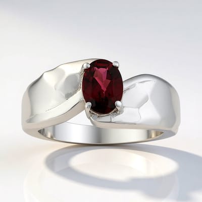 Cavill - 925 Sterling Zilveren Ring met 0,83 ct Ovale Roshoit Granaat - Palladium - Elegante Dieprode Ringen Dames