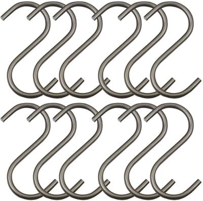 SOTECH set van 12 S-haken van ruw staal, blank gelakt, voor ronde stangen tot Ø 30 mm voor garderobes, keukenrelingen, kledingstangen en nog veel meer.